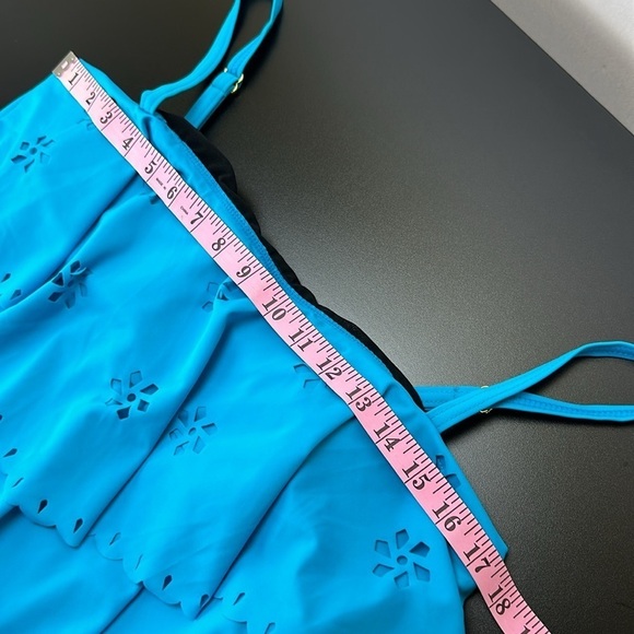 Fit 4U Blue 1 Piece Bathing Suit Romper Shorts Sz 16 Perforated Floral R… - Picture 10 of 13